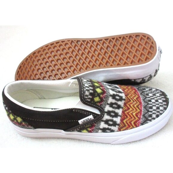 Vans Women's Classic Slip On Fair Isle Brown Woven Textile Shoes Sizes NIB - Picture 2 of 5